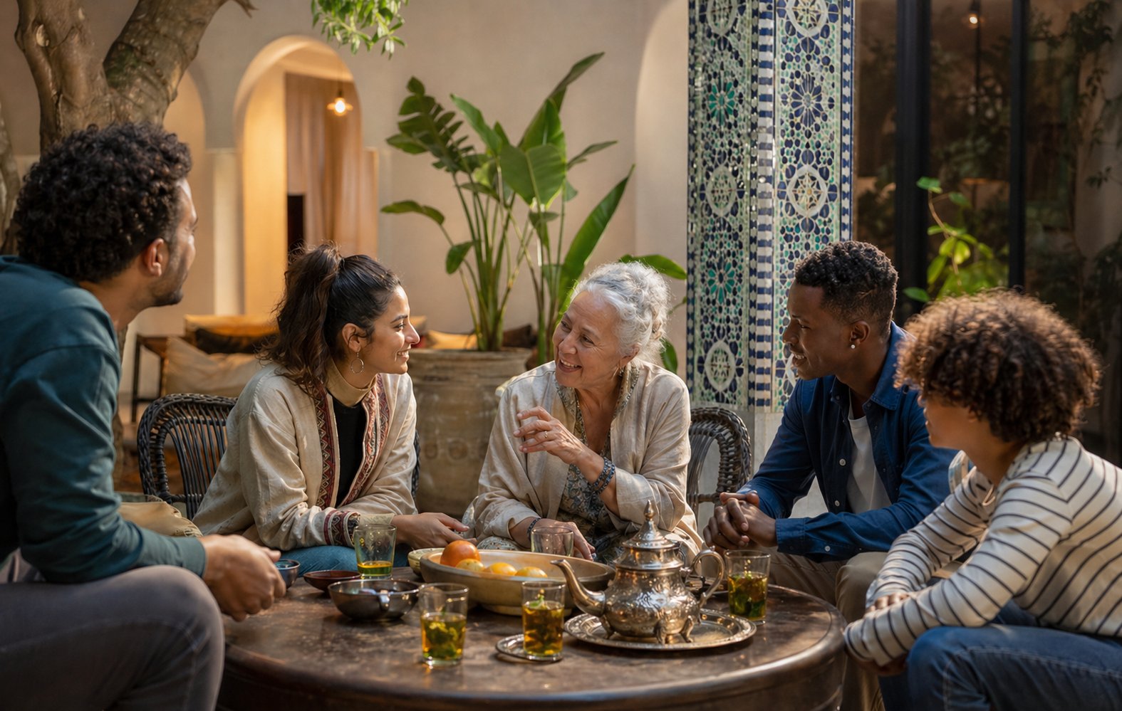 Créer du lien — échange intergénérationnel autour du thé dans un riad